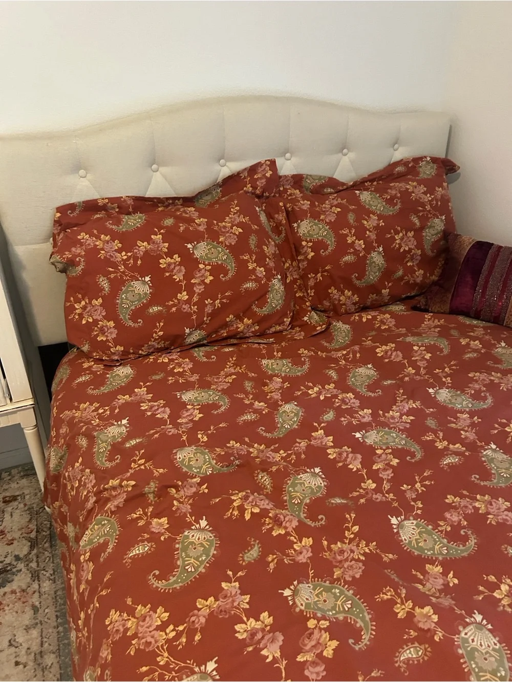 Pottery Barn Paisley Floral Duvet Cover in Rust and Green